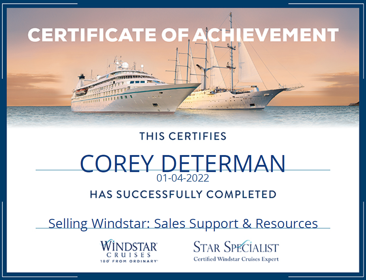 Windstar Cruises Certified Travel Agent